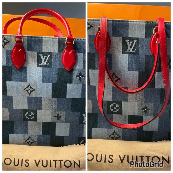 Authentic Louis Vuitton Limited Edition Denim Patchwork Rouge On The Go Tote GM - Picture 2 of 11